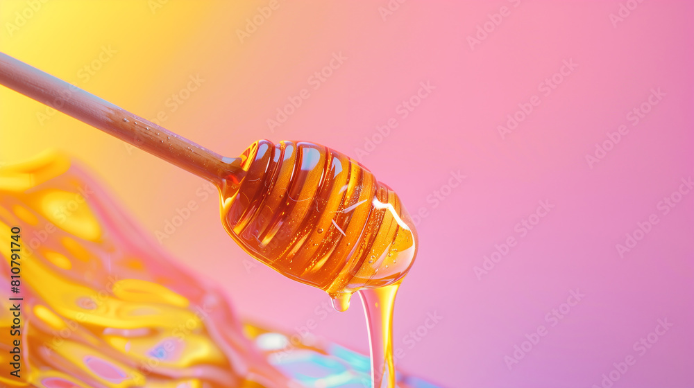 Honey dripping from wooden honey dipper Honey dripping from wooden honey dipper