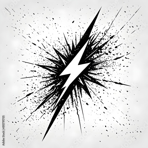 a black and white vector style illustration of a grunge or distressed lightning bolt