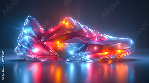 Modern, luminous sneaker with neon lights, showcasing futuristic fashion design photo