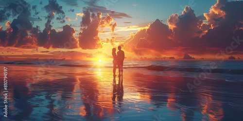 Romance concept with Heavenly Sunrise Beach. Tropical Holiday Scene.