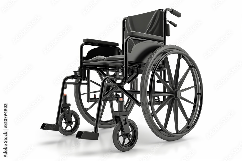 High-quality image of an unoccupied wheelchair against a pure white background, highlighting accessibility