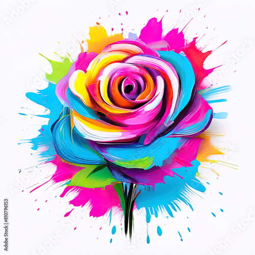 beautiful colorful rose with watercolor splash