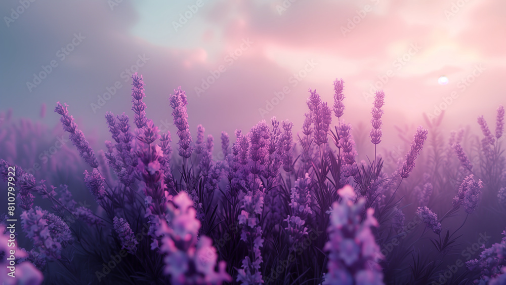 A close up elegant lavenders with sunrise backdrop A close up elegant lavenders with sunrise backdrop