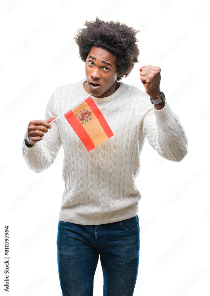 Φωτογραφία Afro american man flag of Spain over isolated background annoyed and frustrated