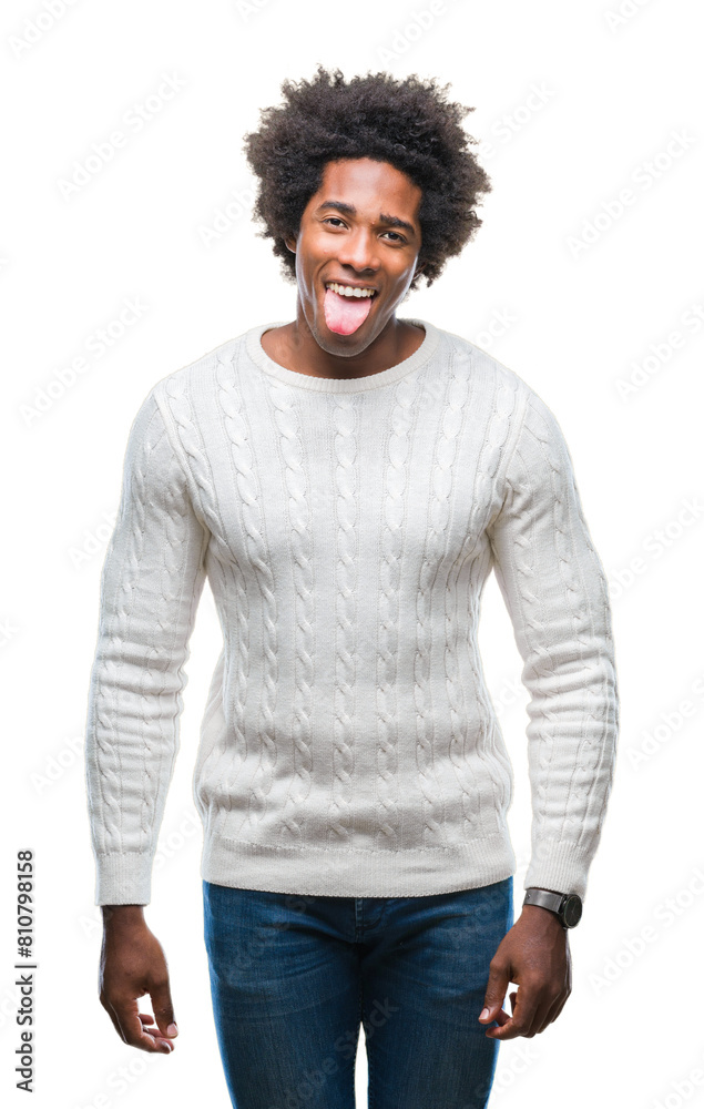 Afro american man over isolated background sticking tongue out happy with funny expression. Emotion concept. Afro american man over isolated background sticking tongue out happy with funny expression. Emotion concept.