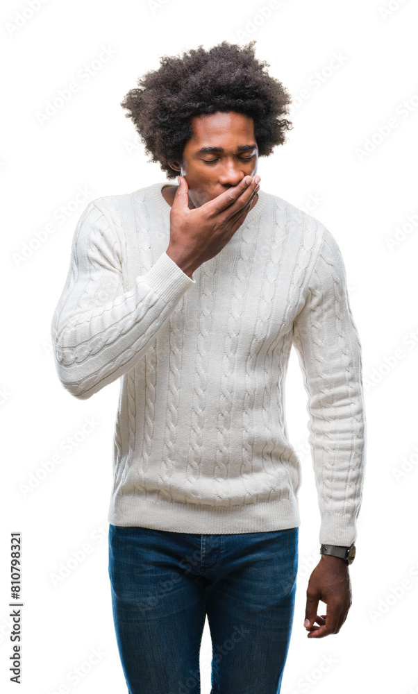 Afro american man over isolated background bored yawning tired covering mouth with hand. Restless and sleepiness. Afro american man over isolated background bored yawning tired covering mouth with hand. Restless and sleepiness.