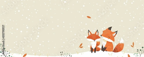 children's cartoon picture, background, banner, foxes, lite color, minimalism, place for the text photo