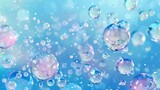 A realistic 3D modern illustration of air bubbles of cola, soda drink, beer or water as an abstract background. A dynamic fizzy carbonated motion, a transparent aqua background with randomly moving