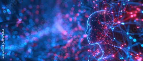 The concept of digitalization consists of a computer screen activating and displaying an image of futuristic artificial intelligence spreading on the internet. In this visualization, Machine