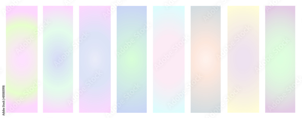 Set of gradients bright, smooth, pastel gradient colors designs for devices, computers and modern smartphone screen backgrounds. Vector illustration.