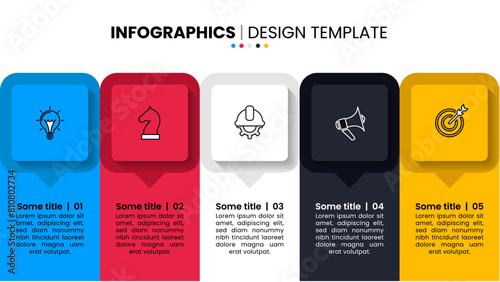 Infographic template. 5 banners in a row with icons