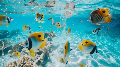 Stunning Shot of Colorful Tropical Fish in Blue Ocean