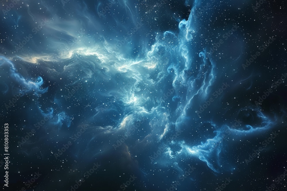 Fototapeta premium Surreal Cosmic Nebula with Bright Blue Tones in Deep Space