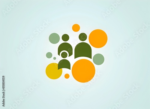 Logo design  a family of three people made up in the style of green and orange circles on a light blue background  in a simple style  using vector graphics  flat colors  minimalism  modernist  with cl