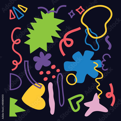 Cute Flat Abstract Shapes Free Vector Hand Drawn Collection Textile Background