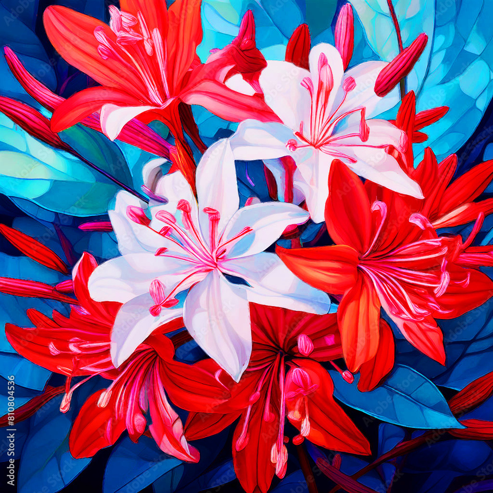 Fototapeta premium Floral colourful dreamy watercolour oil painting splash colour of bouvardia flowers