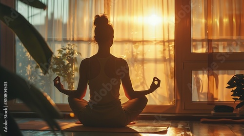 A girl is doing yoga indoors photo