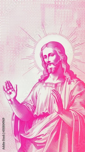 Jesus depicted in a soft pink light