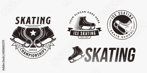 Set of vintage retro ice skating logo, figure skating logo vector design