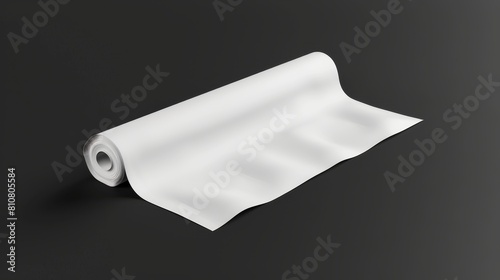 A realistic textured baking paper for baking, greaseproof parchment scroll for cooking, and an unfolded new rolltop. Bakery kitchenware isolated on black background. photo