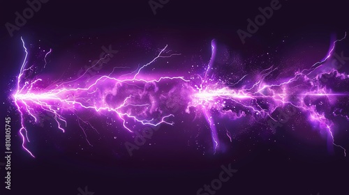 A purple lightning bolt branches out against a background photo