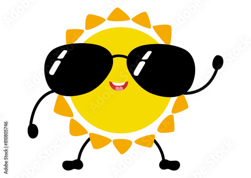 Funny sun character mascot with sunglasses