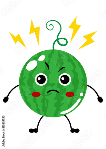 Funny furious watermelon character mascot