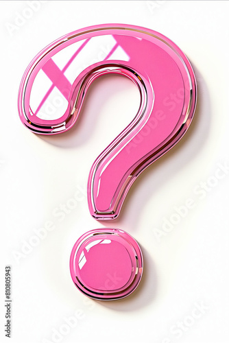 A pink question mark with a white background. The pink color of the question mark is bright and eye-catching, while the white background provides a clean and simple contrast