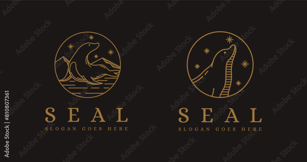 Fototapeta premium line art sea seal, fur seal logo icon vector illustration on dark background