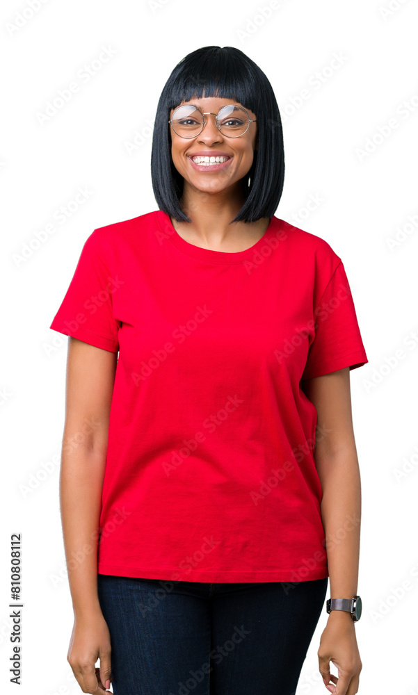 Beautiful young african american woman wearing glasses over isolated background with a happy and cool smile on face. Lucky person. Beautiful young african american woman wearing glasses over isolated background with a happy and cool smile on face. Lucky person.