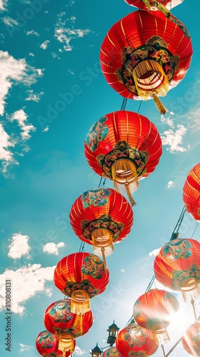 Chinese lanterns standing with blue sky