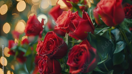 The vibrant background of red roses sets the scene for a romantic Valentine s Day where love blooming in a beautifully decorated bouquet captures the essence of the occasion