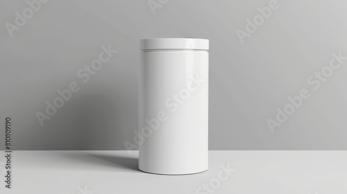 Graphitech realistic mockup of carton round container, blank package tubus with closed cap in front and perspective view. photo