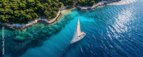 Aerial view of sailboat in Otok Oruda Island, Croatia.