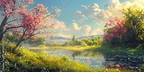 Beautiful Spring Morning Environment Background.