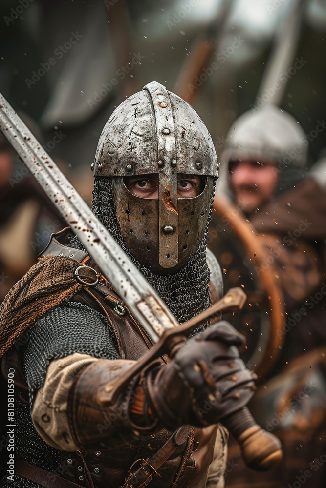 Naklejka premium Armor-Clad Breton Warrior in Field