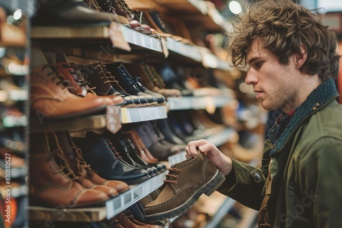 Man Selecting Shoes at Shoe Store photo