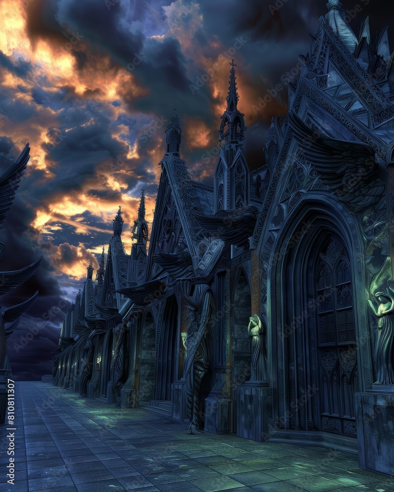 Obraz premium Gothic cathedral with dark angels