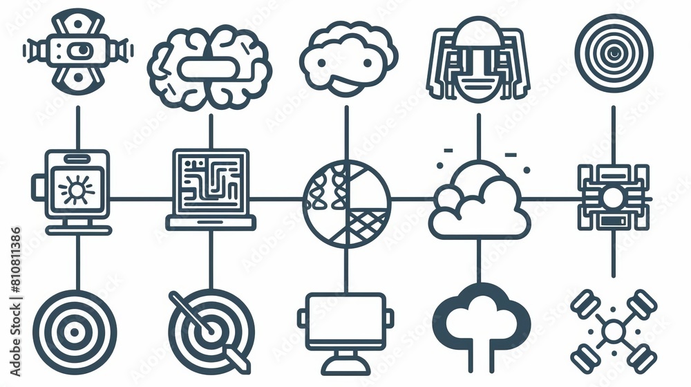 artificial intelligence icon set in line style