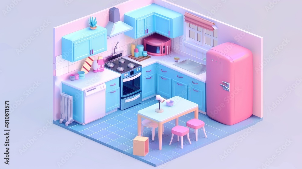The renovation of a home kitchen isometric landing page