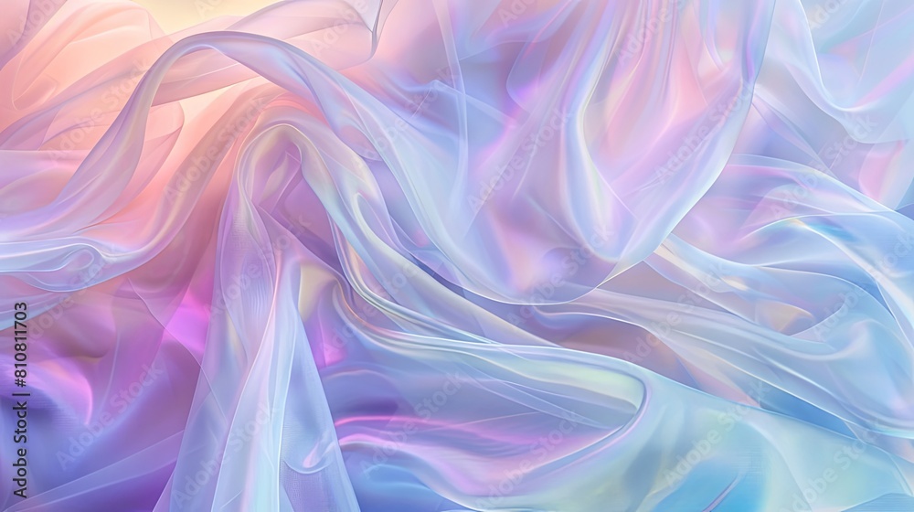 Mesmerizing image showcasing iridescent folds dancing against a soft pastel background Mesmerizing image showcasing iridescent folds dancing against a soft pastel background