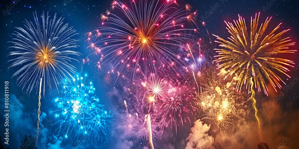 Fototapeta premium Bright fireworks on night sky