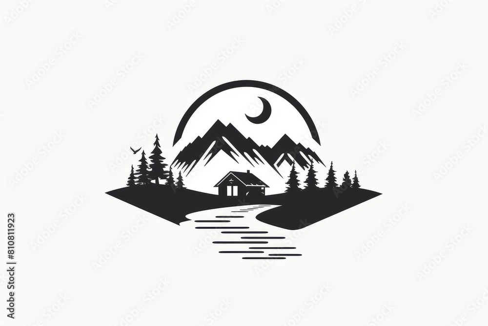 Minimalist mountain and lake logo on white background Minimalist mountain and lake logo on white background