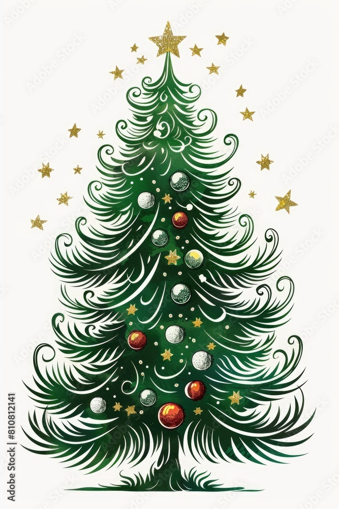 Fototapeta premium Stylized Line Art Christmas Tree