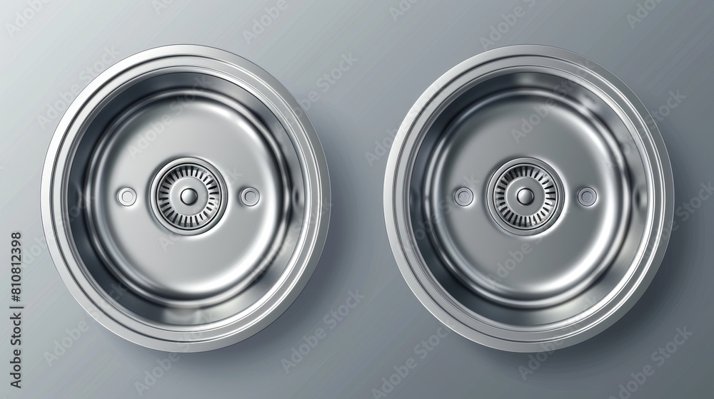 3d double metal sinks isolated on transparent background. Modern realistic set of empty steel wash basins with mixer, drain, and utensil drainer. 3d double metal sinks isolated on transparent background. Modern realistic set of empty steel wash basins with mixer, drain, and utensil drainer.