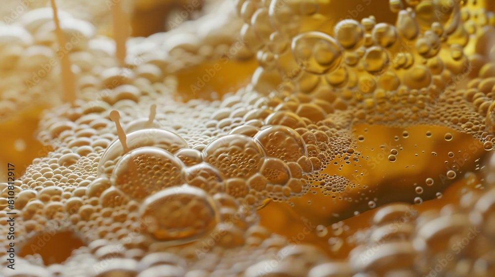 Close up of bubbling yeast cultures in fermentation tanks, emphasizing the microbial aspect of brewing Close up of bubbling yeast cultures in fermentation tanks, emphasizing the microbial aspect of brewing