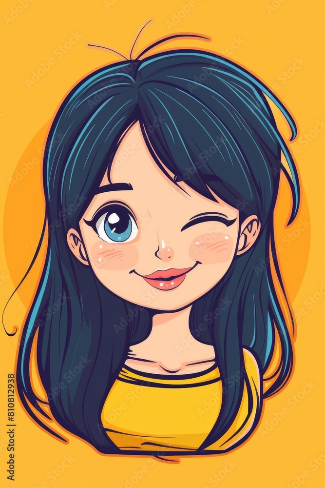 Friendly Young Girl Winking, Cheerful Illustration Friendly Young Girl Winking, Cheerful Illustration