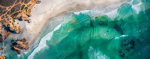 Aerial view of kiteboarding in Paternoster Beach, Western Cape, South Africa.