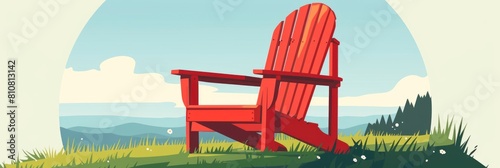 Peaceful Evening by the Lake with Classic Red Chair
