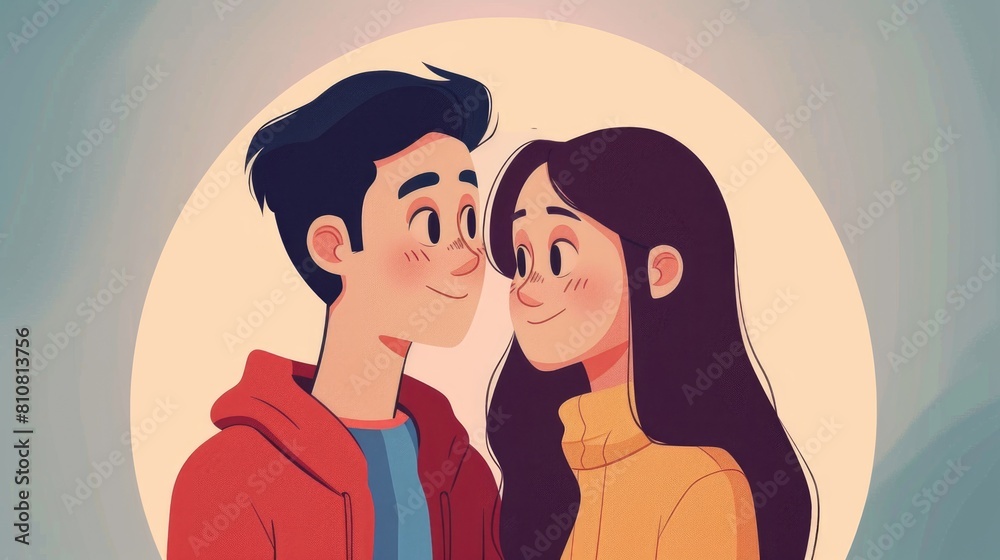Obraz premium Young Couple Sharing a Tender Moment - Romantic Illustration